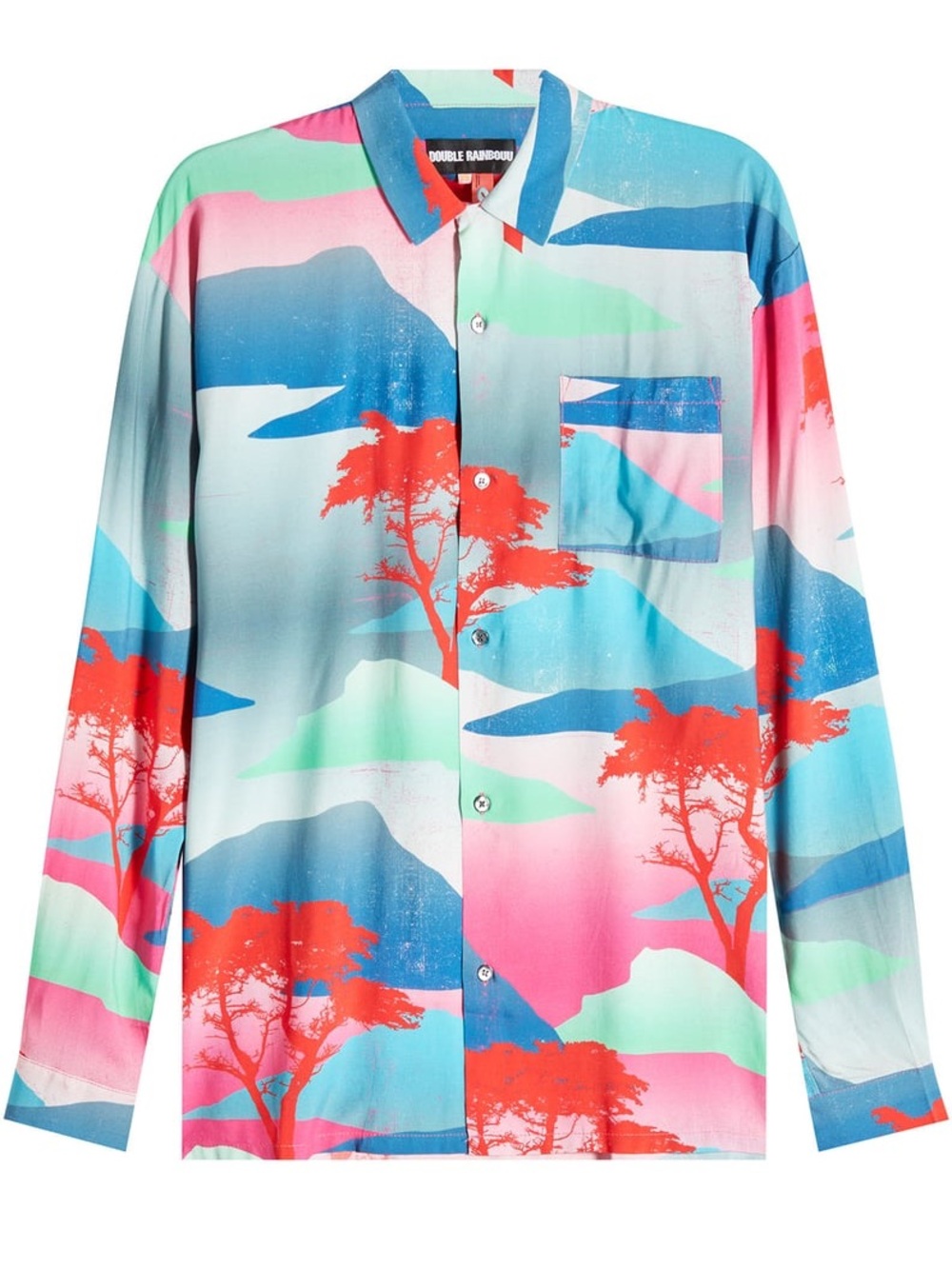 Double Rainbouu Long Sleeved Hawaiian Shirt Rayon Button Up Top